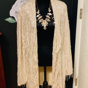 Southern Fried Chics ivory sequin fringe blazer